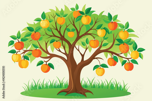 Peach tree Isolated flat vector illustration.	
