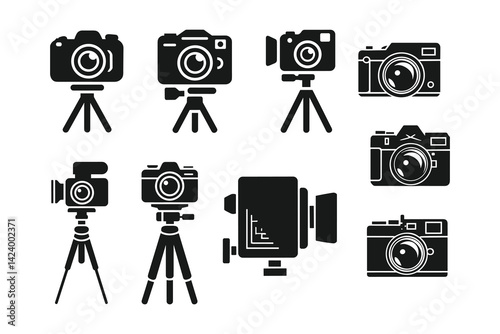 Camera and Tripod Silhouette Vector Icon Set  Photography Equipment Clipart for Designers