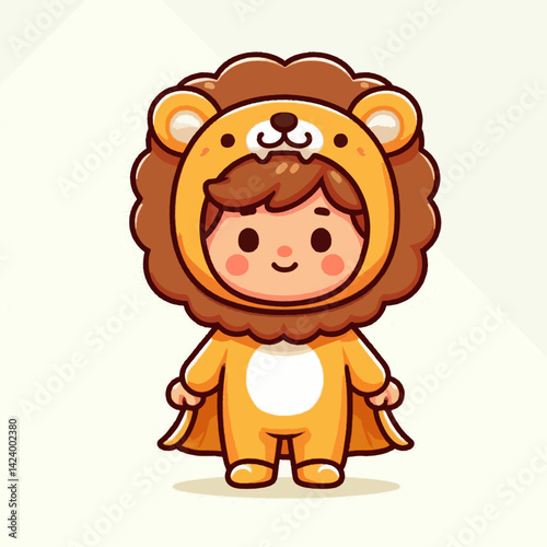 A stylized cartoon boy wearing a cheerful lion costume, showcasing a whimsical and childlike illustration style.