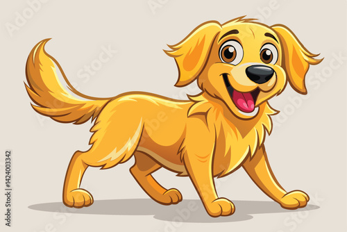 Cheerful Golden Retriever Cartoon Walking Cute Puppy Smiling Pet Animal Canine
