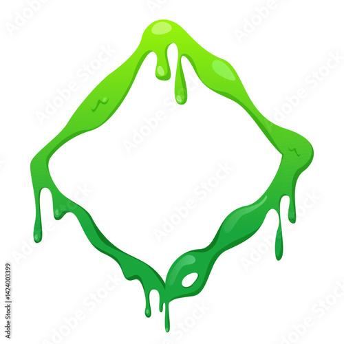 Square frame made of green slime vector isolated. Frame, with toxic and poisonous border. Green drops and splatters.