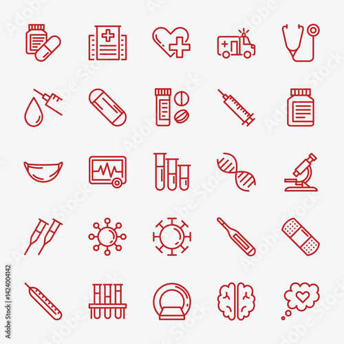Minimal Vector Medical Icons Set – Healthcare and Hospital Line Symbols