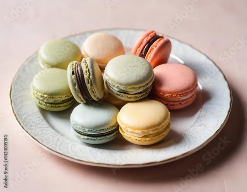 Colorful Macarons on Elegant Plate for Gourmet Dessert Presentation