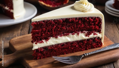 Delicious Red Velvet Cake Slice with Cream Cheese Frosting