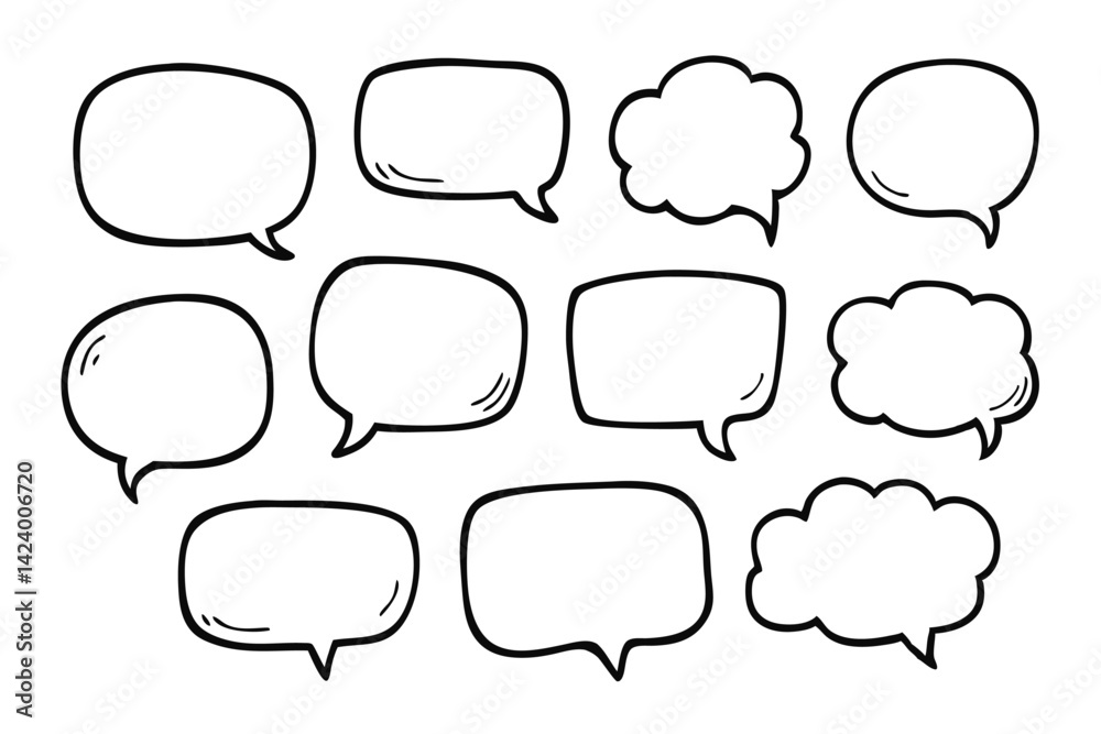 Doodle Speech Bubbles Comic Style Elements Grouped on a Transparent Background Doodle Speech Bubbles Comic Style Elements Grouped on a Transparent Background