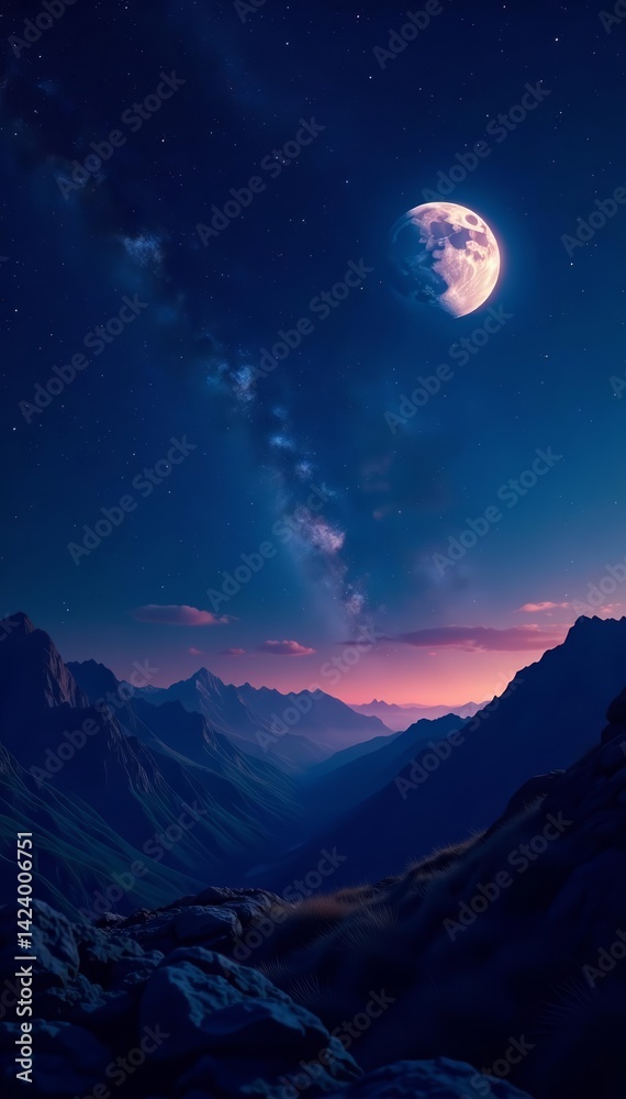 Obraz premium Deep space background with starry night and glowing moon, starscape, cosmos, tranquil