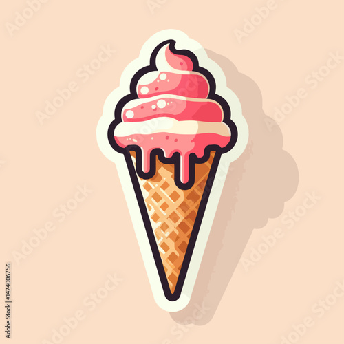 A vibrant graphic design of a pink ice cream cone with dripping topping, perfect for a sweet treat.