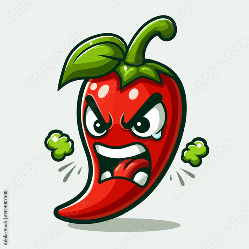 A stylized chili pepper with an angry expression, graphic design, showing intense emotion.