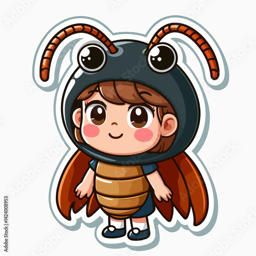 A cartoon girl wearing an ant costume, likely for a celebration or party.