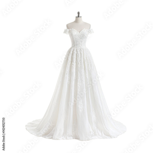Obraz na płótnie Elegant white lace wedding dress isolated for bridal concepts and designs w salonie