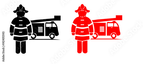 Firefighter icon set, Fire department sign or symbol, vector