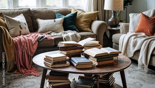 Soft throws spill from couches heavy books warm the table