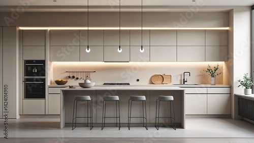 Soft tones and sharp edges create an effortless minimalist kitchen