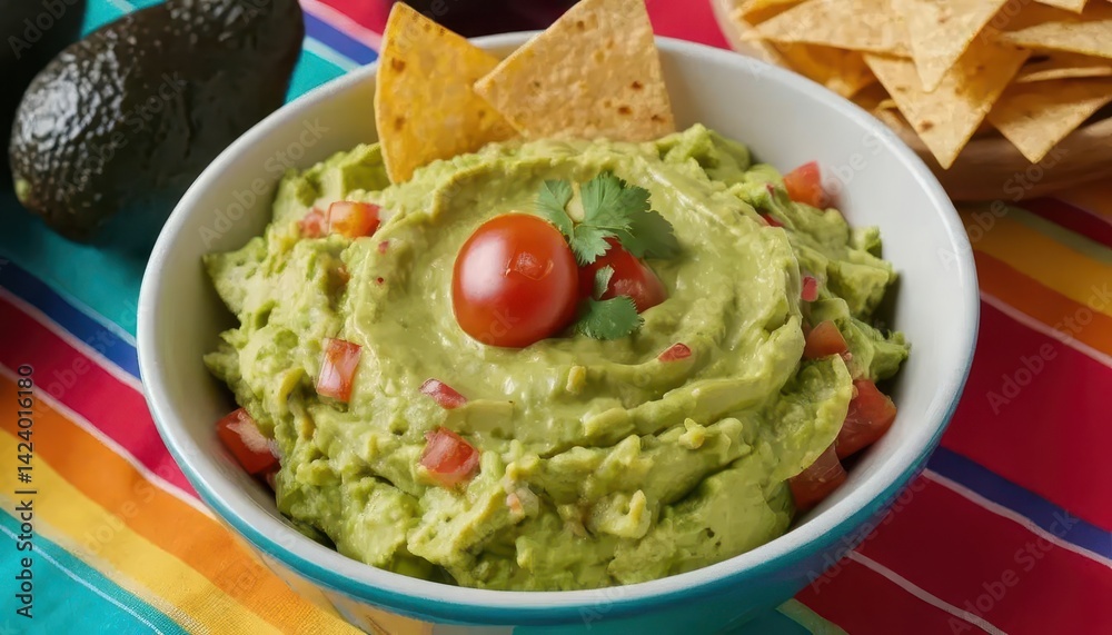 Creamy Guacamole Dip with Fresh Tomatoes and Tortilla Chips Creamy Guacamole Dip with Fresh Tomatoes and Tortilla Chips