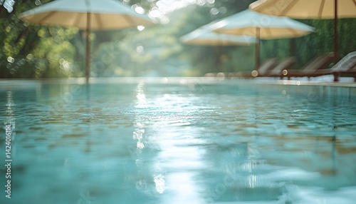 Summer pool background with empty space on pool edge.