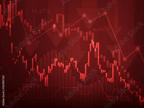 Modern business stock market crash background vector with falling charts on red background.
