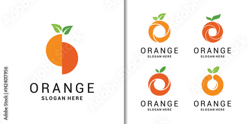 Modern orange fruit logo set for organic brand identity