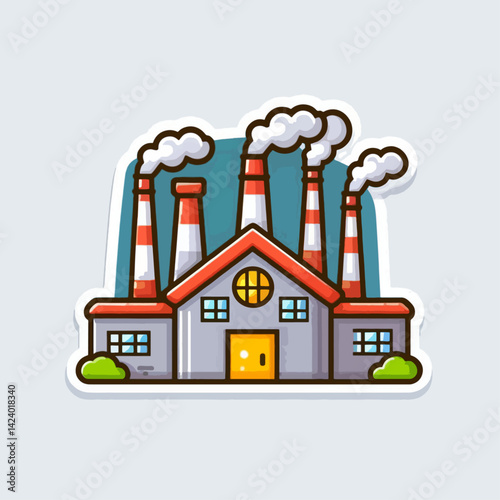 A stylized, cartoon representation of a factory with multiple smokestacks, conveying industrial activity and potential pollution.