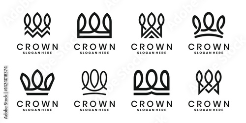 Minimalist crown logo set, linear design with abstract shapes