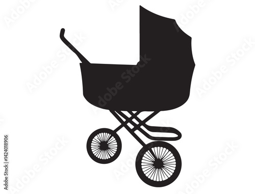 BABY STROLLER SILHOUETTE WHITE BACKGROUND