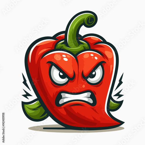 A cartoon depiction of a chili pepper with an angry face, showcasing a fiery personality.