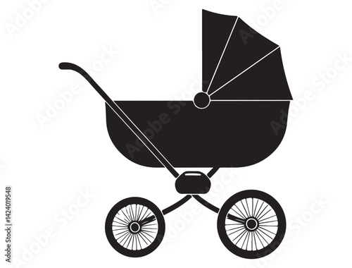 BABY STROLLER SILHOUETTE WHITE BACKGROUND