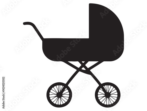 BABY STROLLER SILHOUETTE WHITE BACKGROUND