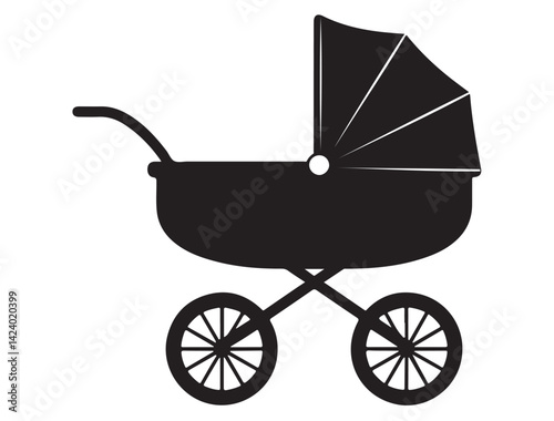 BABY STROLLER SILHOUETTE WHITE BACKGROUND