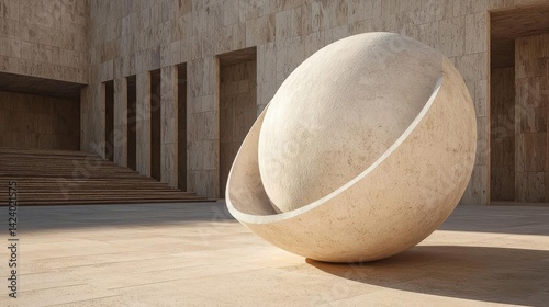 Abstract Stone Sculpture in Modern Architectural Setting: Art, Architecture, Design, Sculpture, Stone, Abstract, Modern, Building, Courtyard, Minimalist