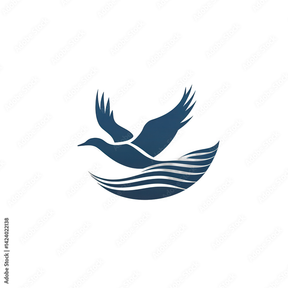 Obraz premium A serene depiction of a bird soaring above gentle waves, symbolizing freedom and tranquility, set against a clear sky , isolated on white or transparent png