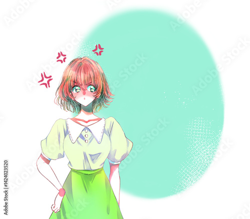 ムカついている女性　ムカつきマーク　スペース