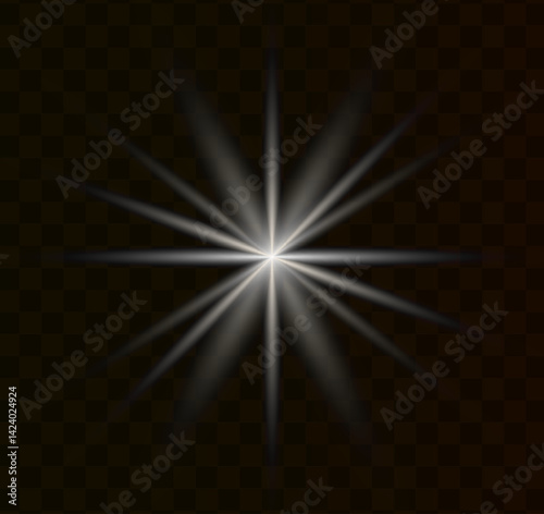 Set of transparent flash light effect, special sunlight lenses. Bright golden flashes