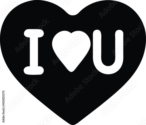 I Love You Typography Black Heart Shape Icon with White Heart on White
