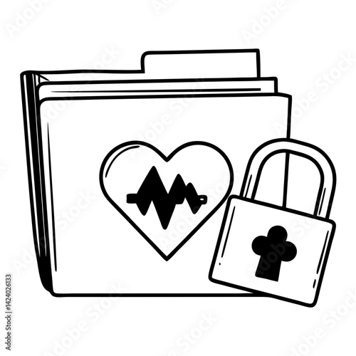 File folder with heart and lock symbol icon. Secure E-Health Folder vector.
