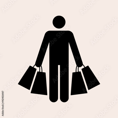 Shopping Spree Icon: Stick Figure with Multiple Shopping Bags