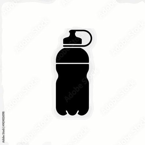 Black Bottle Water Icon. Vector Sports Water Bottle Silhouette.