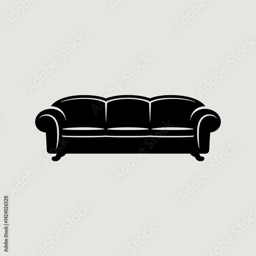 Elegant Black Sofa Silhouette: Classic Living Room Furniture Vector