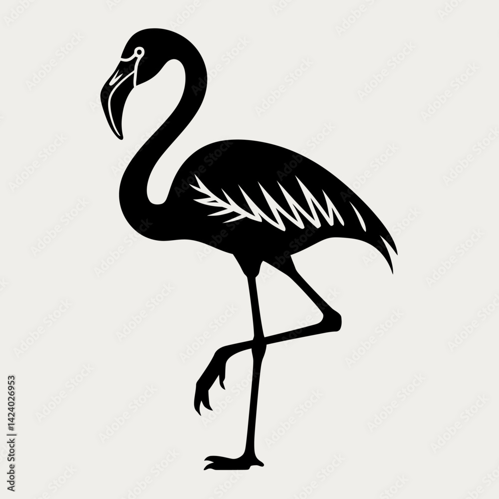 Fototapeta premium Elegant Flamingo Silhouette: Minimalist Bird Vector Illustration