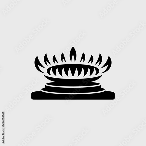 Gas Burner Silhouette: Black Flame on White Background