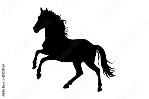 Vector silhouette of a horse in a jumping pose on a white background.