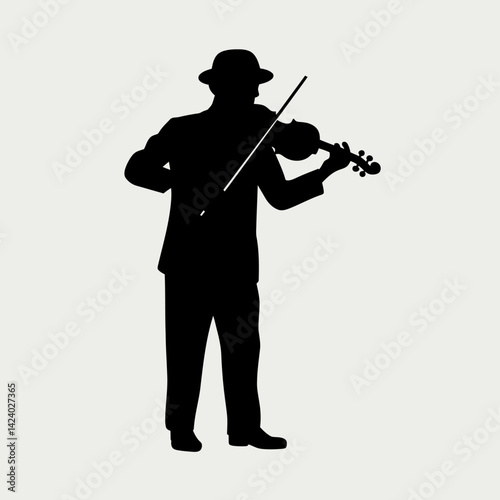 Violinist Silhouette, Music Player in Hat, Dark Musician Shadow