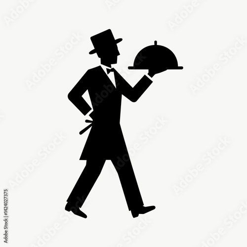 Silhouette of Butler Carrying Silver Serving Dome Tray