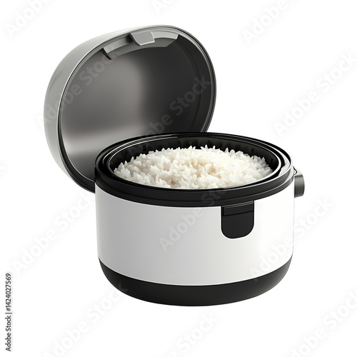 A modern rice cooker filled with freshly cooked white rice, perfect for any meal.