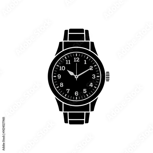 Classic Analog Watch Silhouette: Timepiece Vector Graphic Design