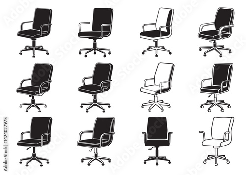 Office chair silhouette vector Set, Office chair Icon Set, Office chair Design Set