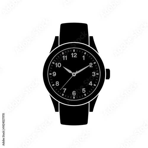Classic Black Wristwatch Vector Illustration. Time Keeping Device.
