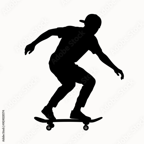 Skateboarder Silhouette: Man Riding Skateboard, Urban Lifestyle