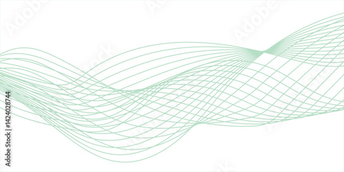 Abstract vector background with light green wavy lines.light green wave background. light green lines vector illustration. Technology, data science frequency gradient lines on transparent background.