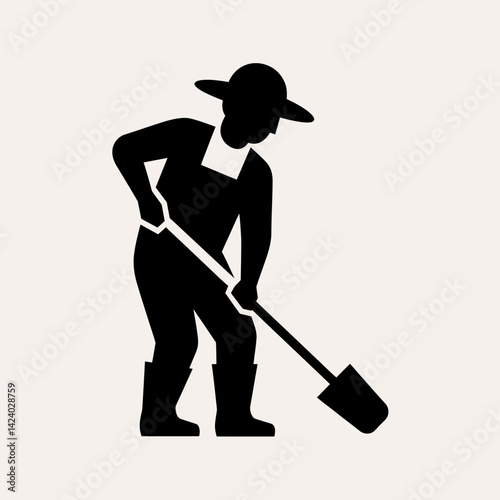 Silhouette of Gardener Digging with Shovel - Agriculture Work Icon