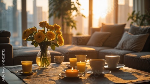 Golden hours gather on the coffee table soft and unspoken
